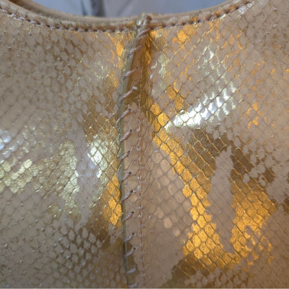 Vintage Donald J. Pliner Bag Animal Print Gold/Pink Metallic Snakeskin Bag - Picture 3 of 16